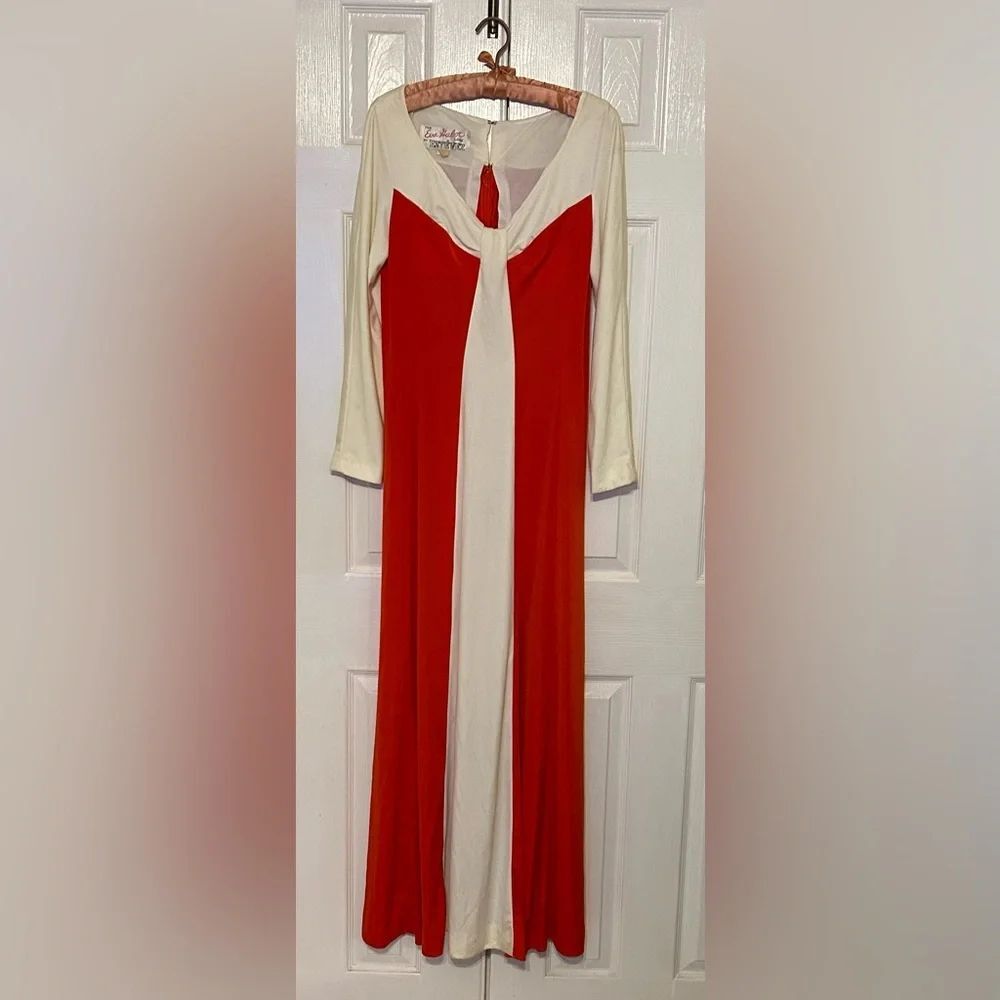 Vintage 1960s EVA GABOR LOOK by Estevez Orange & Beige maxi gown size 16
